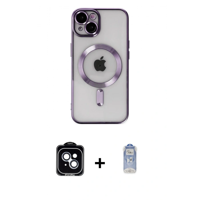 MARSİLYAN™- iPhone 14 Kılıf Nova Işık Özel Seri - Siyah Joko Magic 5D Cam + PVD Metal Kamera Lens - MI