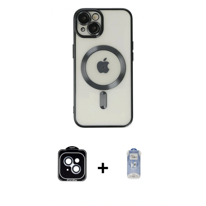 MARSİLYAN™- iPhone 14 Kılıf Nova Işık Özel Seri - Siyah Joko Magic 5D Cam + PVD Metal Kamera Lens - MI