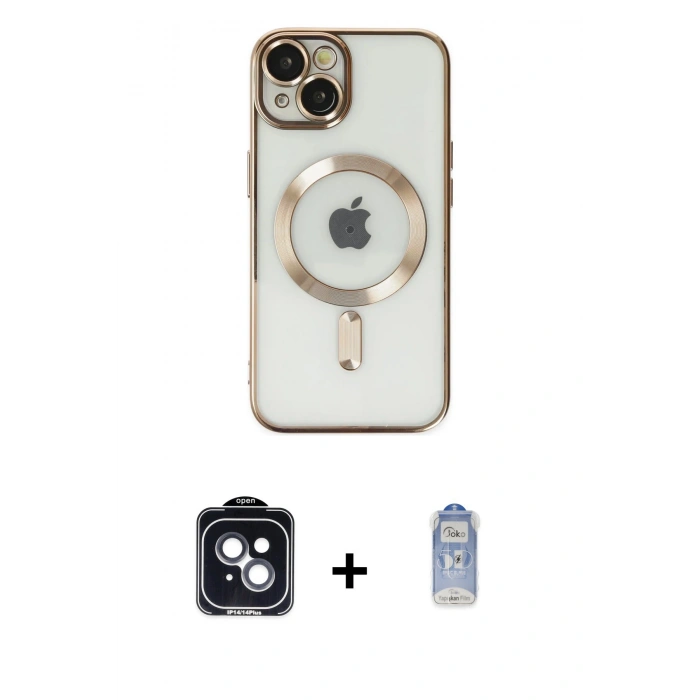 MARSİLYAN™- iPhone 14 Kılıf Nova Işık Özel Seri - Siyah Joko Magic 5D Cam + PVD Metal Kamera Lens - SH