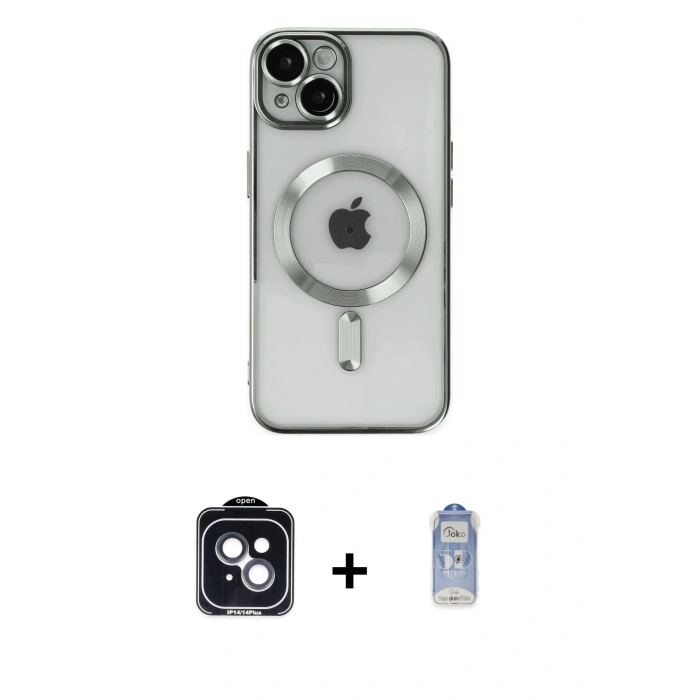 MARSİLYAN™- iPhone 14 Kılıf Nova Işık Özel Seri - Siyah Joko Magic 5D Cam + PVD Metal Kamera Lens - SH