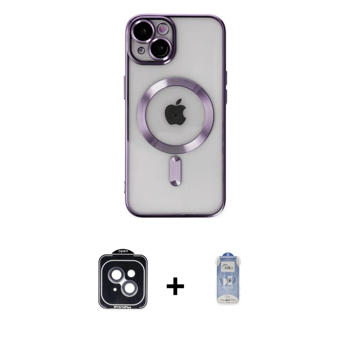 MARSİLYAN™- iPhone 14 Kılıf Nova Işık Özel Seri - Siyah Joko Magic 5D Cam + PVD Metal Kamera Lens - SH