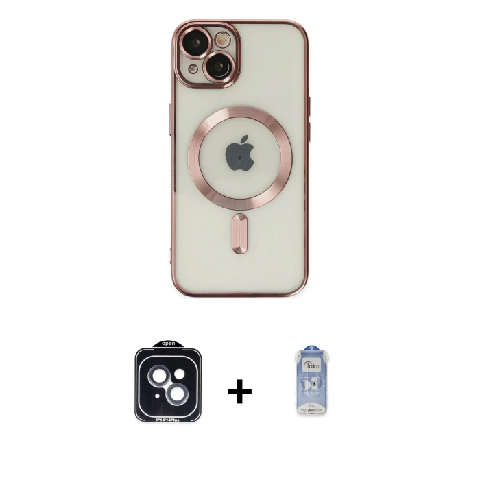 MARSİLYAN™- iPhone 14 Kılıf Nova Işık Özel Seri - Siyah Joko Magic 5D Cam + PVD Metal Kamera Lens - SH
