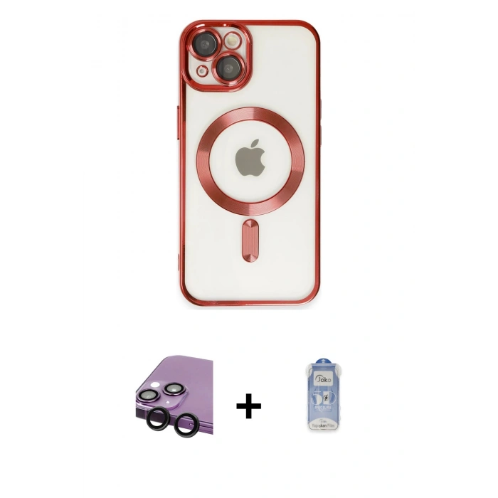 MARSİLYAN™- iPhone 14 Kılıf Nova Işık Özel Seri - Siyah Joko Magic 5D Cam + Raze Metal Kamera Lens - SH