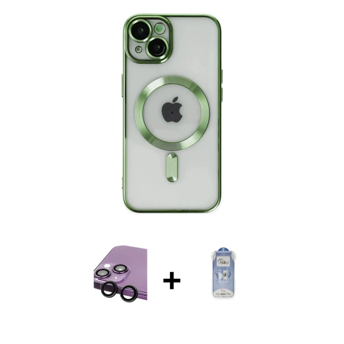 MARSİLYAN™- iPhone 14 Kılıf Nova Işık Özel Seri - Siyah Joko Magic 5D Cam + Raze Metal Kamera Lens - SH