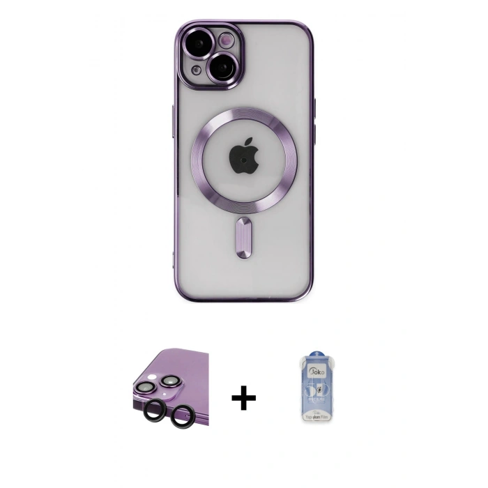 MARSİLYAN™- iPhone 14 Kılıf Nova Işık Özel Seri - Siyah Joko Magic 5D Cam + Raze Metal Kamera Lens - SH