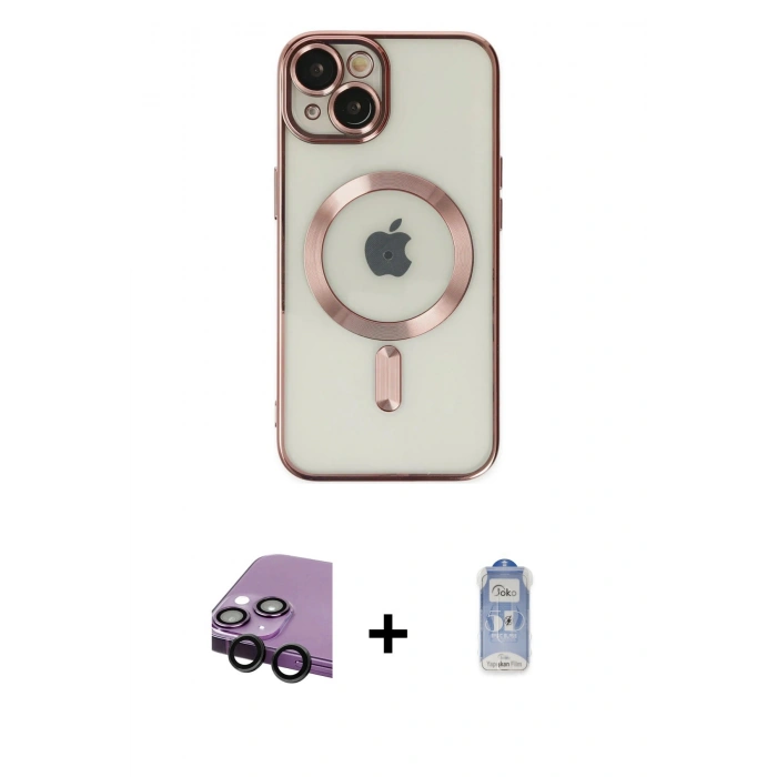 MARSİLYAN™- iPhone 14 Kılıf Nova Işık Özel Seri - Siyah Joko Magic 5D Cam + Raze Metal Kamera Lens - SH