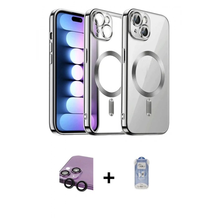 MARSİLYAN™- iPhone 14 Kılıf Nova Işık Özel Seri - Siyah Joko Magic 5D Cam + Raze Metal Kamera Lens - SH