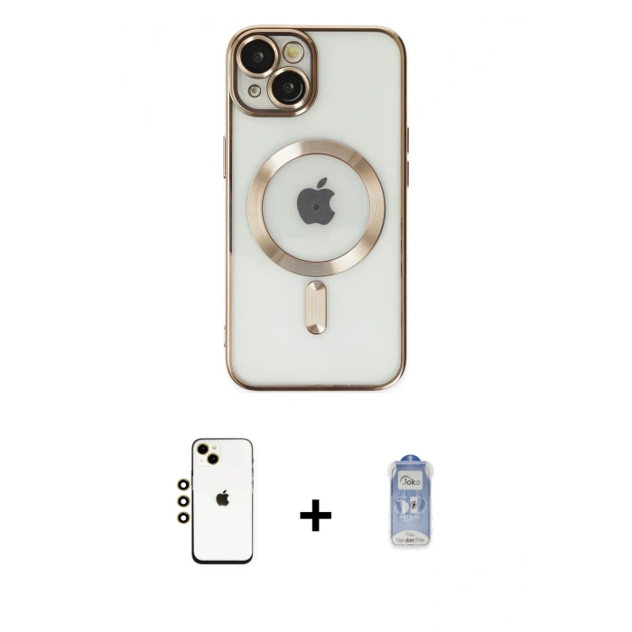 MARSİLYAN™- iPhone 14 Kılıf Nova Işık Özel Seri - Siyah Joko Magic 5D Cam + Shine Kamera Lens - GD
