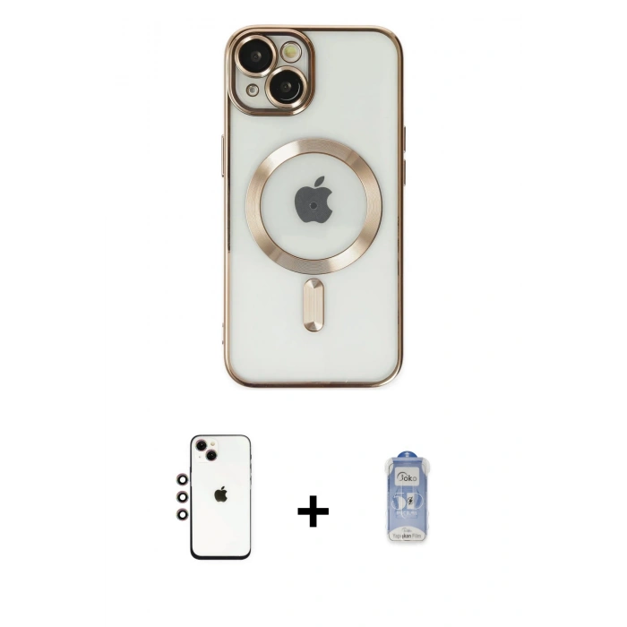 MARSİLYAN™- iPhone 14 Kılıf Nova Işık Özel Seri - Siyah Joko Magic 5D Cam + Shine Kamera Lens - GI