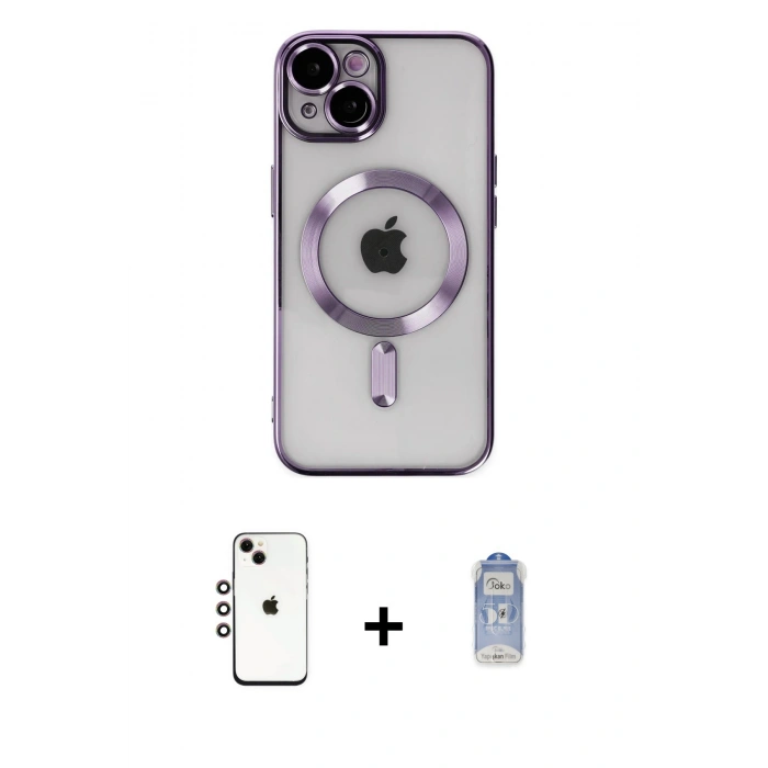 MARSİLYAN™- iPhone 14 Kılıf Nova Işık Özel Seri - Siyah Joko Magic 5D Cam + Shine Kamera Lens - GI