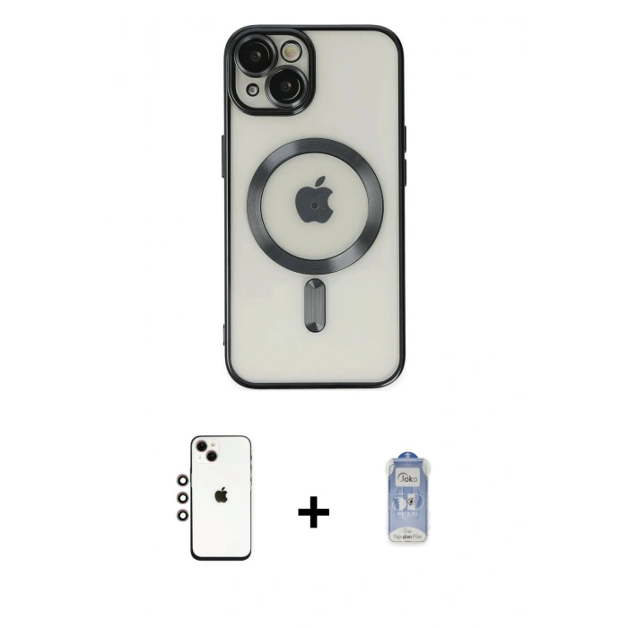 MARSİLYAN™- iPhone 14 Kılıf Nova Işık Özel Seri - Siyah Joko Magic 5D Cam + Shine Kamera Lens - GI