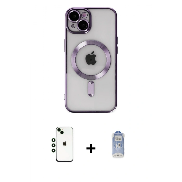 MARSİLYAN™- iPhone 14 Kılıf Nova Işık Özel Seri - Siyah Joko Magic 5D Cam + Shine Kamera Lens - YL