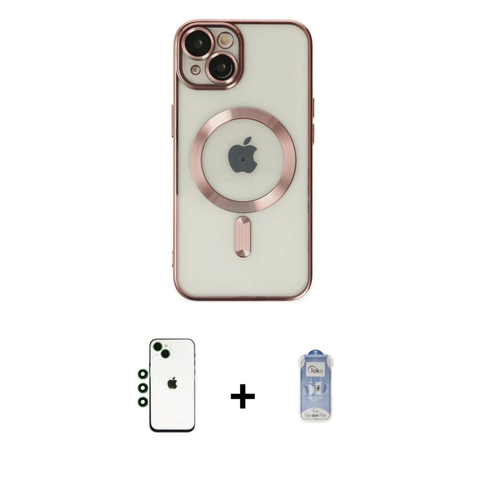 MARSİLYAN™- iPhone 14 Kılıf Nova Işık Özel Seri - Siyah Joko Magic 5D Cam + Shine Kamera Lens - YL