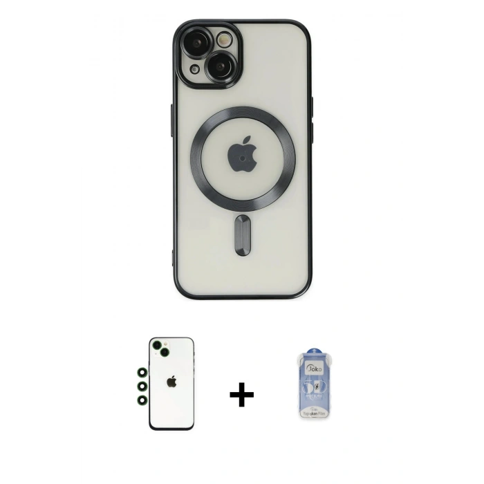 MARSİLYAN™- iPhone 14 Kılıf Nova Işık Özel Seri - Siyah Joko Magic 5D Cam + Shine Kamera Lens - YL