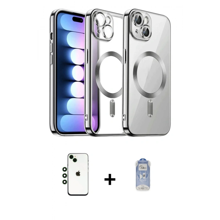 MARSİLYAN™- iPhone 14 Kılıf Nova Işık Özel Seri - Siyah Joko Magic 5D Cam + Shine Kamera Lens - YL