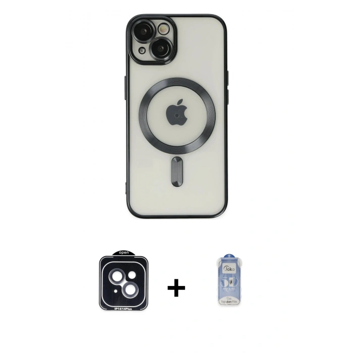 MARSİLYAN™- iPhone 14 Kılıf Nova Işık Özel Seri - Siyah Joko Magic 5D Cam + PVD Metal Kamera Lens - SH