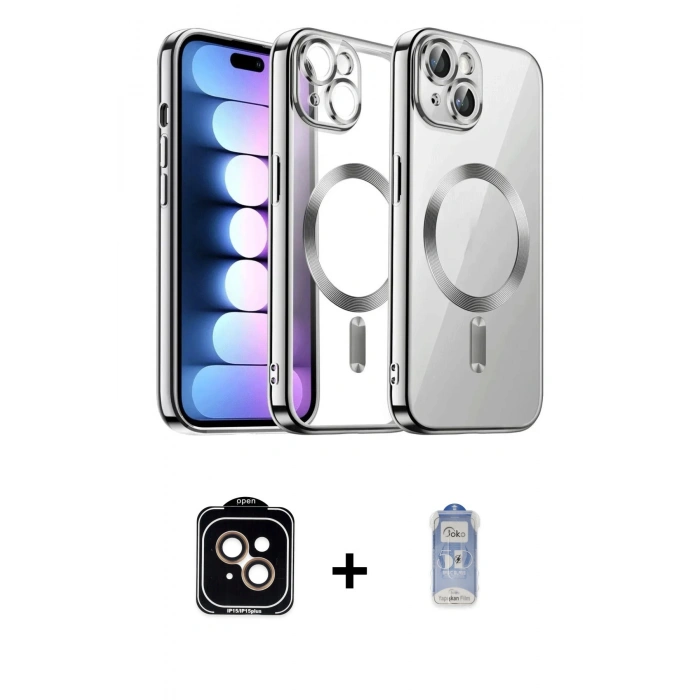 MARSİLYAN™- iPhone 14 Kılıf Nova Işık Özel Seri - Siyah Joko Magic 5D Cam + PVD Metal Kamera Lens - TU
