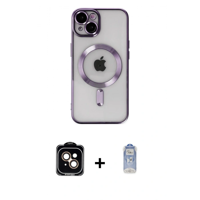 MARSİLYAN™- iPhone 14 Kılıf Nova Işık Özel Seri - Siyah Joko Magic 5D Cam + PVD Metal Kamera Lens - TU