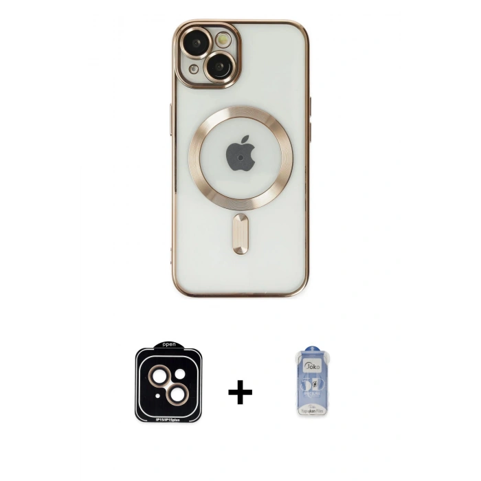 MARSİLYAN™- iPhone 14 Kılıf Nova Işık Özel Seri - Siyah Joko Magic 5D Cam + PVD Metal Kamera Lens - TU