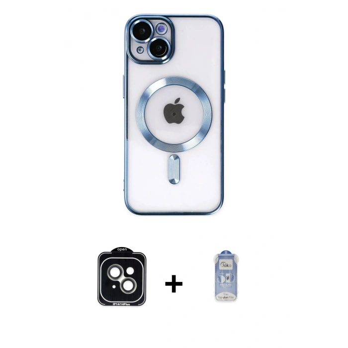 MARSİLYAN™- iPhone 14 Kılıf Nova Işık Özel Seri - Siyah Joko Magic 5D Cam + PVD Metal Kamera Lens - YL