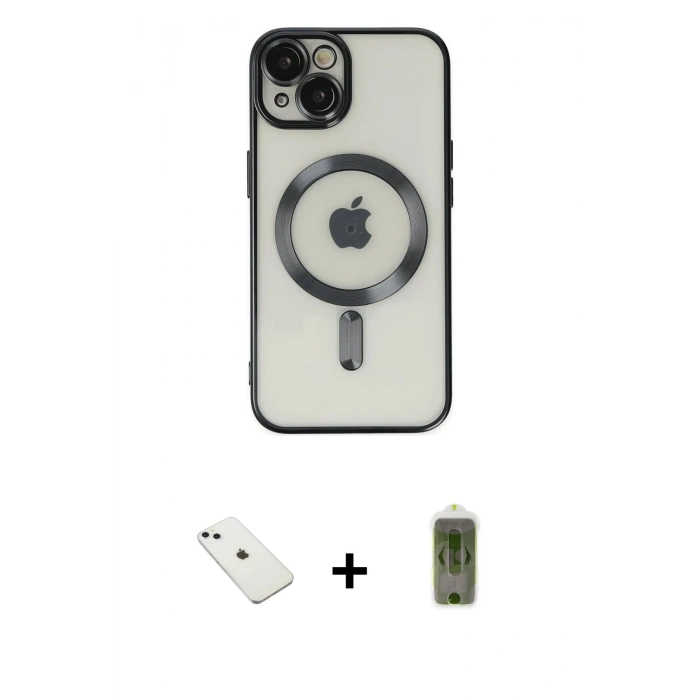 MARSİLYAN™- iPhone 14 Kılıf Nova Işık Özel Seri - Siyah Joko Magic 5D Hayalet Cam + Diamond Kamera Lens - SABE