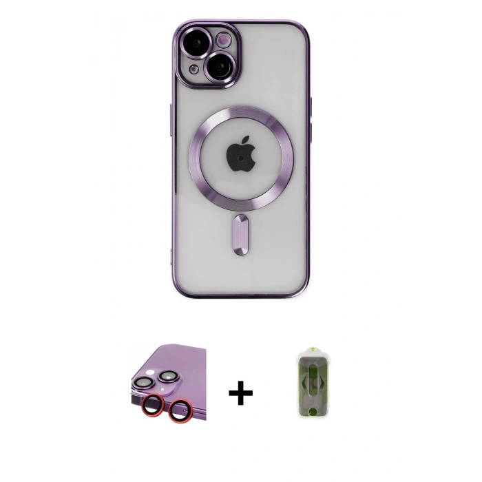 MARSİLYAN™- iPhone 14 Kılıf Nova Işık Özel Seri - Siyah Joko Magic 5D Hayalet Cam + Raze Metal Kamera Lens - KI