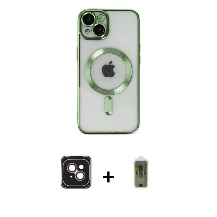 MARSİLYAN™- iPhone 14 Kılıf Nova Işık Özel Seri - Siyah Joko Magic 5D Hayalet Cam + Pembe PVD Metal Kamera Lens