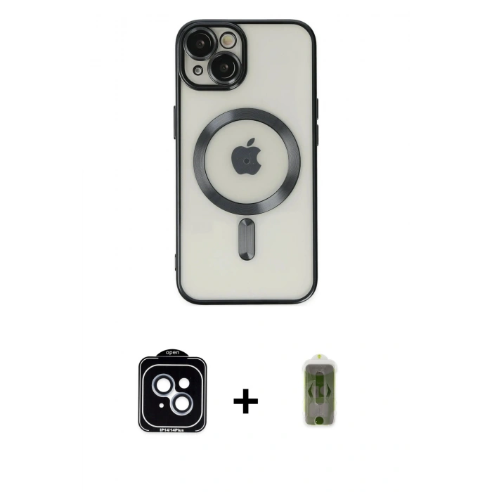 MARSİLYAN™- iPhone 14 Kılıf Nova Işık Özel Seri - Siyah Joko Magic 5D Hayalet Cam + PVD Metal Kamera Lens - MI