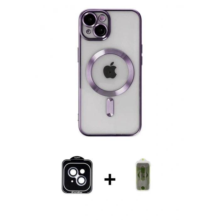 MARSİLYAN™- iPhone 14 Kılıf Nova Işık Özel Seri - Siyah Joko Magic 5D Hayalet Cam + PVD Metal Kamera Lens - MI