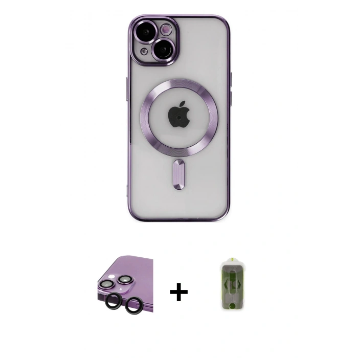 MARSİLYAN™- iPhone 14 Kılıf Nova Işık Özel Seri - Siyah Joko Magic 5D Hayalet Cam + Raze Metal Kamera Lens - SH