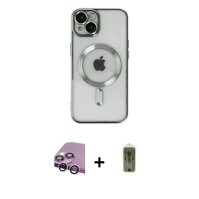 MARSİLYAN™- iPhone 14 Kılıf Nova Işık Özel Seri - Siyah Joko Magic 5D Hayalet Cam + Raze Metal Kamera Lens - MR