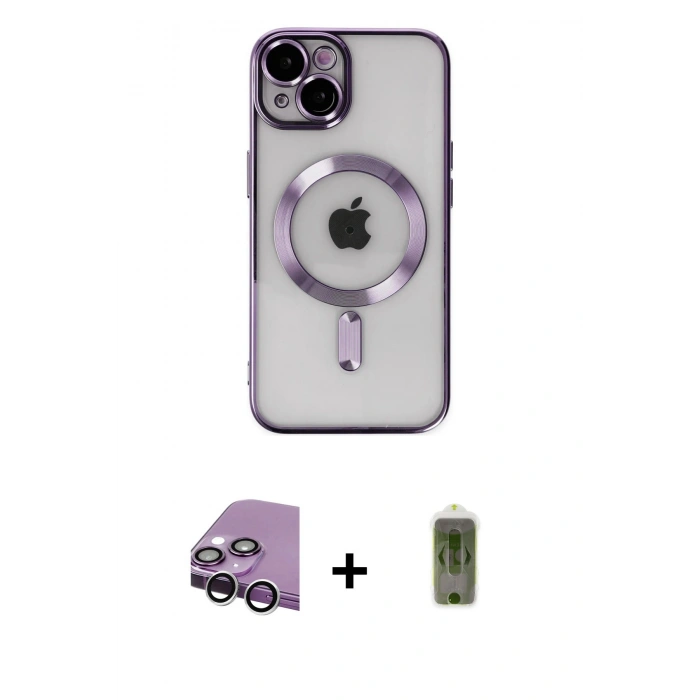 MARSİLYAN™- iPhone 14 Kılıf Nova Işık Özel Seri - Siyah Joko Magic 5D Hayalet Cam + Raze Metal Kamera Lens - GS