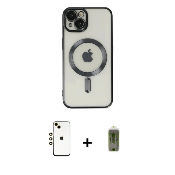 MARSİLYAN™- iPhone 14 Kılıf Nova Işık Özel Seri - Siyah Joko Magic 5D Hayalet Cam + Shine Kamera Lens - GD