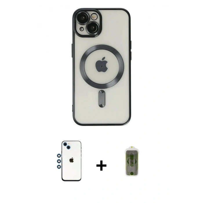 MARSİLYAN™- iPhone 14 Kılıf Nova Işık Özel Seri - Siyah Joko Magic 5D Hayalet Cam + Shine Kamera Lens - MI