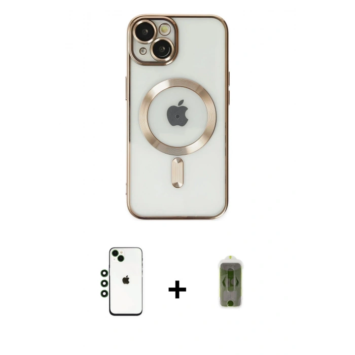 MARSİLYAN™- iPhone 14 Kılıf Nova Işık Özel Seri - Siyah Joko Magic 5D Hayalet Cam + Shine Kamera Lens - YL