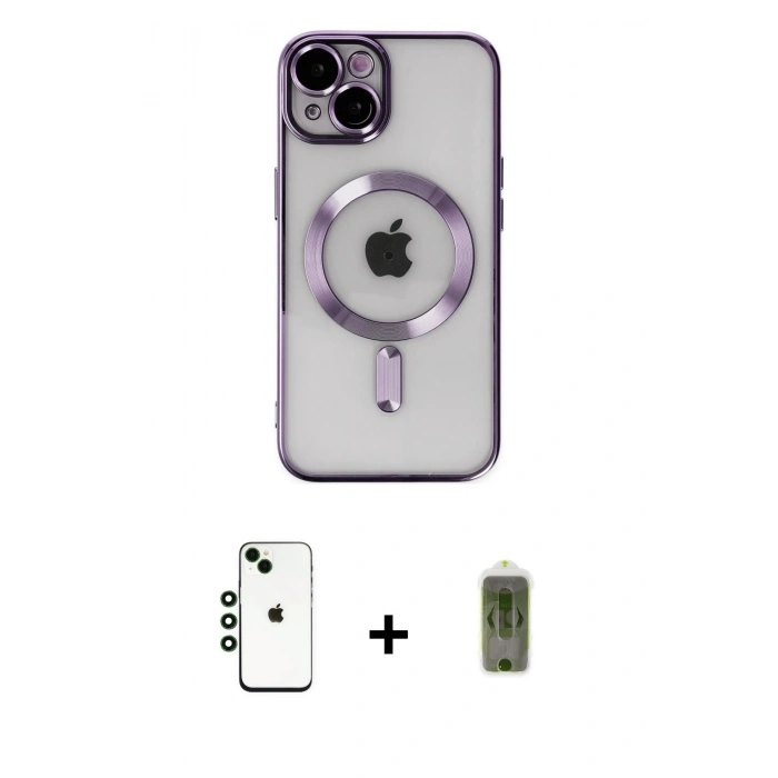 MARSİLYAN™- iPhone 14 Kılıf Nova Işık Özel Seri - Siyah Joko Magic 5D Hayalet Cam + Shine Kamera Lens - YL