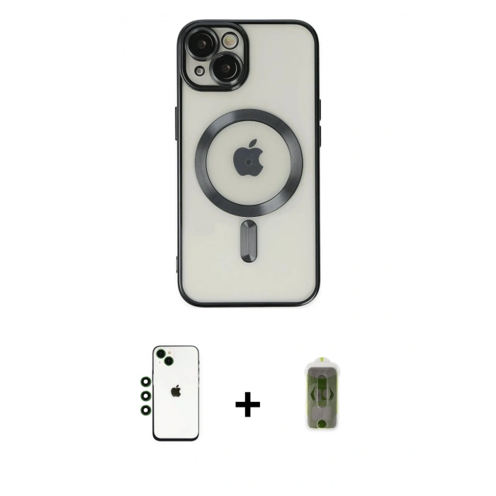 MARSİLYAN™- iPhone 14 Kılıf Nova Işık Özel Seri - Siyah Joko Magic 5D Hayalet Cam + Shine Kamera Lens - YL