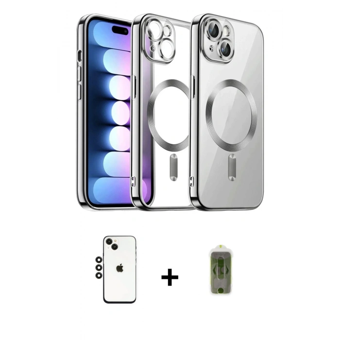 MARSİLYAN™- iPhone 14 Kılıf Nova Işık Özel Seri - Siyah Joko Magic 5D Hayalet Cam + Siyah Shine Kamera Lens