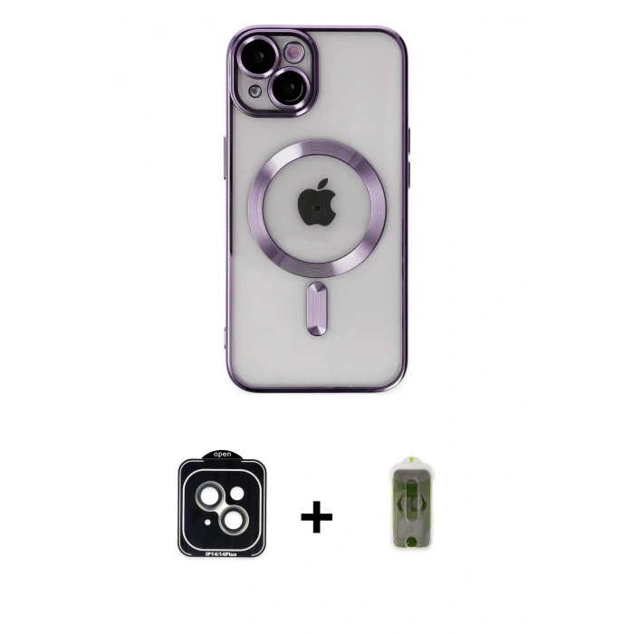 MARSİLYAN™- iPhone 14 Kılıf Nova Işık Özel Seri - Siyah Joko Magic 5D Hayalet Cam + PVD Metal Kamera Lens - YL