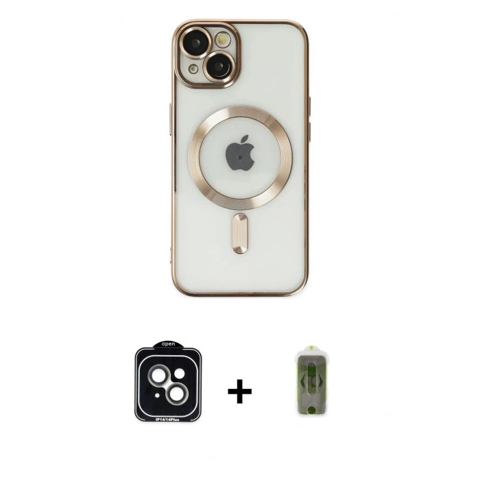 MARSİLYAN™- iPhone 14 Kılıf Nova Işık Özel Seri - Siyah Joko Magic 5D Hayalet Cam + PVD Metal Kamera Lens - YL