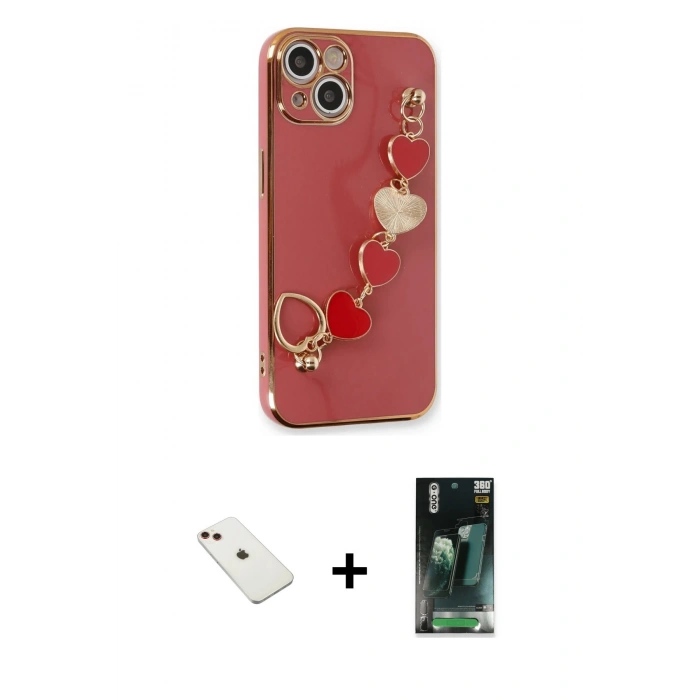 MARSİLYAN™- iPhone 14 Kılıf Nova Işık Prime - Şeffaf 360 Full Body Arka Koruyucu + Diamond Kamera Lens - KI