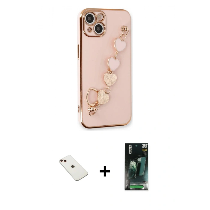 MARSİLYAN™- iPhone 14 Kılıf Nova Işık Prime - Şeffaf 360 Full Body Arka Koruyucu + Diamond Kamera Lens - KI