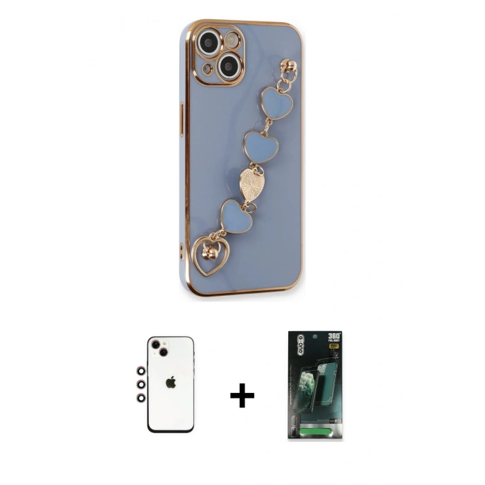 MARSİLYAN™- iPhone 14 Kılıf Nova Işık Prime - Şeffaf 360 Full Body Arka Koruyucu + Shine Kamera Lens - GI