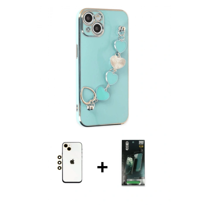 MARSİLYAN™- iPhone 14 Kılıf Nova Işık Prime - Şeffaf 360 Full Body Arka Koruyucu + Shine Kamera Lens - GD