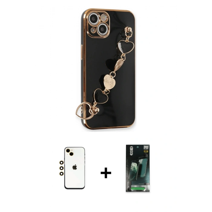 MARSİLYAN™- iPhone 14 Kılıf Nova Işık Prime - Şeffaf 360 Full Body Arka Koruyucu + Shine Kamera Lens - GD