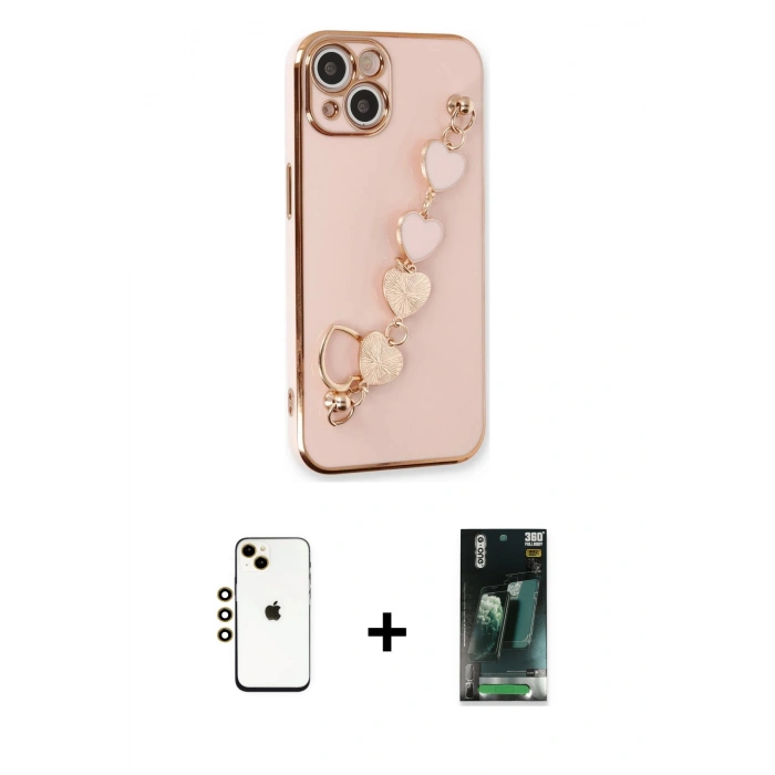 MARSİLYAN™- iPhone 14 Kılıf Nova Işık Prime - Şeffaf 360 Full Body Arka Koruyucu + Shine Kamera Lens - GD