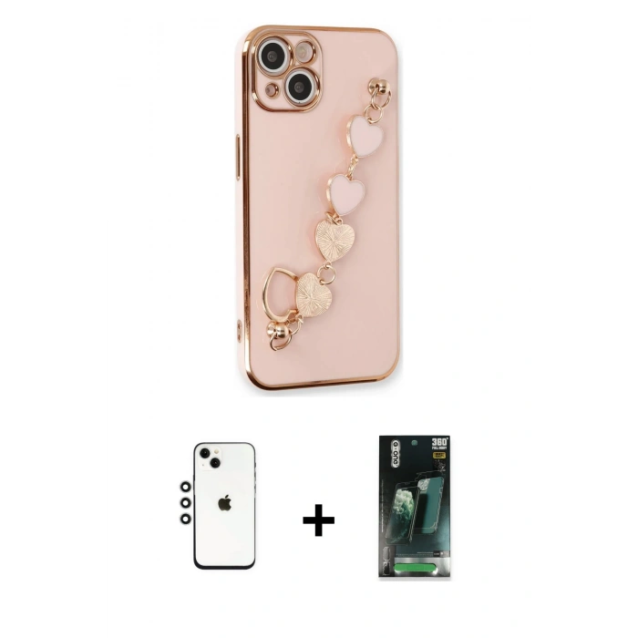 MARSİLYAN™- iPhone 14 Kılıf Nova Işık Prime - Şeffaf 360 Full Body Arka Koruyucu + Gümüş Shine Kamera Lens