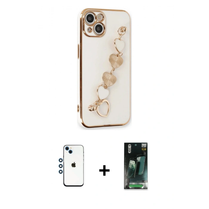 MARSİLYAN™- iPhone 14 Kılıf Nova Işık Prime - Şeffaf 360 Full Body Arka Koruyucu + Mavi Shine Kamera Lens