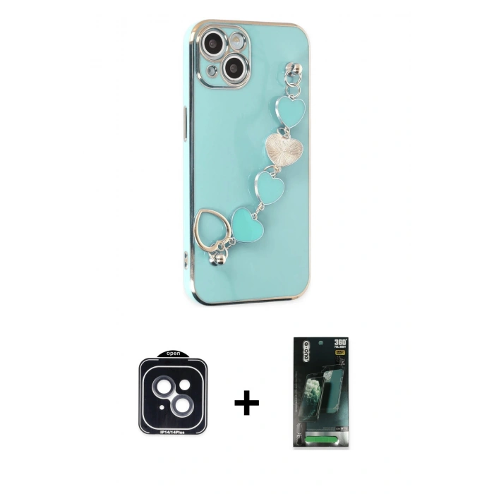 MARSİLYAN™- iPhone 14 Kılıf Nova Işık Prime - Şeffaf 360 Full Body Arka Koruyucu + PVD Metal Kamera Lens - SH