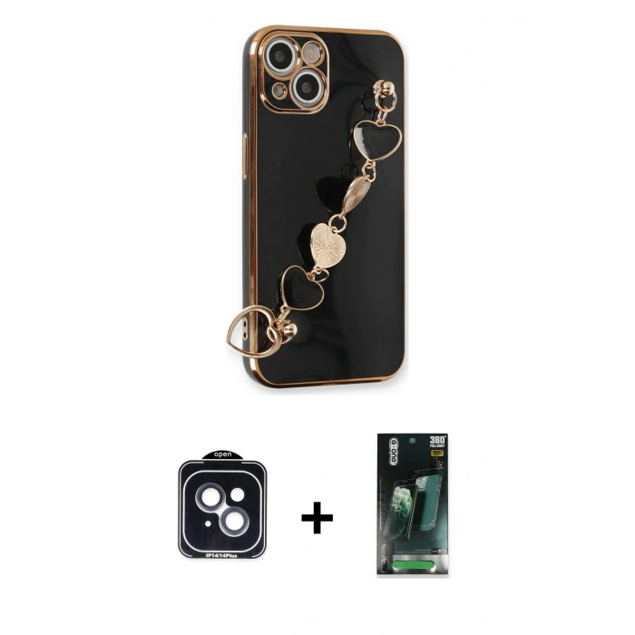 MARSİLYAN™- iPhone 14 Kılıf Nova Işık Prime - Şeffaf 360 Full Body Arka Koruyucu + PVD Metal Kamera Lens - SH